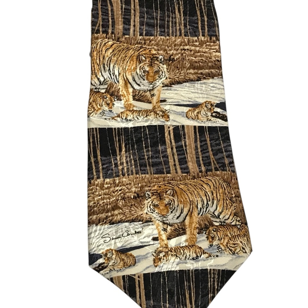 Simon Combes Siberian Winter Tiger Endangered Species Men’s Necktie Tie NWT